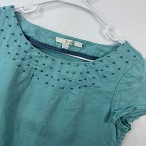 Boden Womens Teal Blue 100% Linen French Knot Embroidered Top Size US 6 UK 10